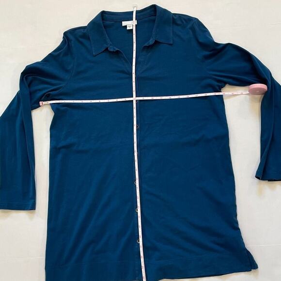 J. Jill Long Sleeve Blue Button Down Tunic/Shirt Pleated Detail, Oversized, M - Picture 8 of 10